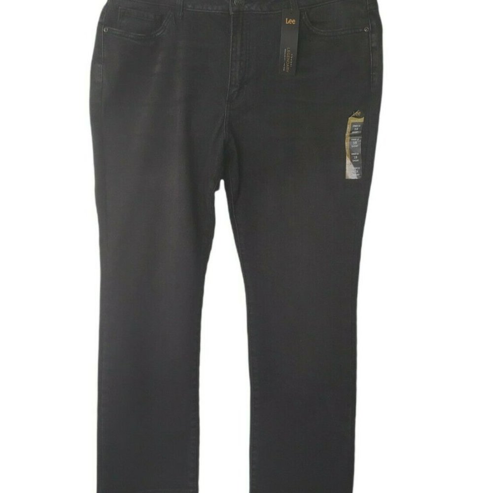 Lee Womens Regular Fit Straight Leg Jeans  Mid Rise Black Size 18 Short New